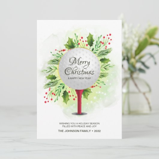 Feestelijke Golf T-shirt Shot Christmas Greenery Feestdagenkaart (Staand voorkant)