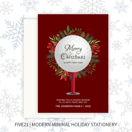 Feestelijke Golf T-shirt Shot Christmas Greenery Feestdagenkaart