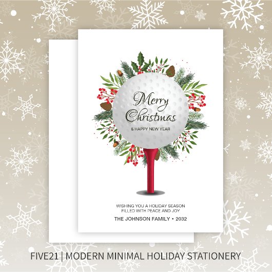 Feestelijke Golf T-shirt Shot Christmas Greenery Feestdagenkaart