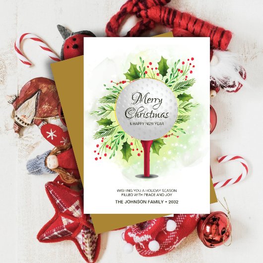 Feestelijke Golf T-shirt Shot Christmas Greenery Feestdagenkaart