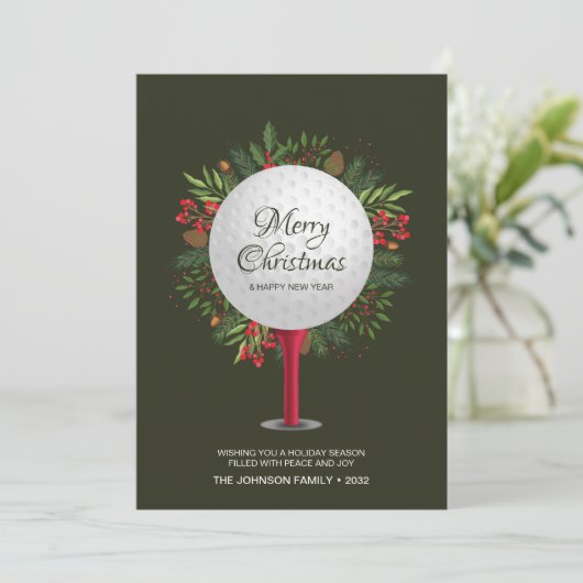 Feestelijke Golf T-shirt Shot Christmas Greenery Feestdagenkaart (Staand voorkant)