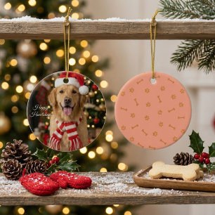 Feestelijke Goud Retriever Kerstman Hoed Kerstmis Keramisch Ornament