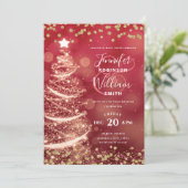 Feestelijke Goud & Rood Elegante Huwelijk Sparkle  Kaart (Staand voorkant)