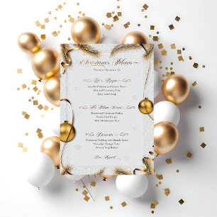 Feestelijke Goud & Wit Kerstdiner Menu Kaart