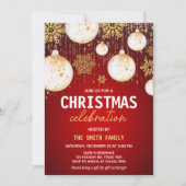 Feestelijke Gouden Ballen Rode Vakantie Kerstfeest Kaart (Voorkant)