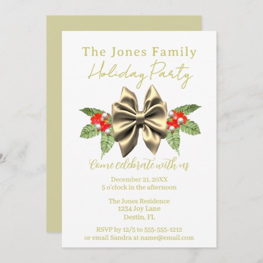 Feestelijke Gouden Boog, Groene Bloemen Witte Vaka Kaart (Voorkant / Achterkant)