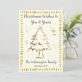 Feestelijke Gouden Boom Familie Foto Kerst Flat Kaart