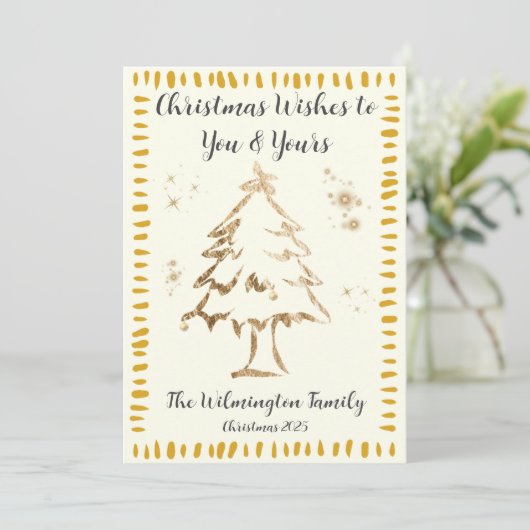Feestelijke Gouden Boom Familie Kerstflat Kaart (Staand voorkant)