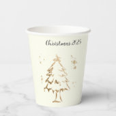 Feestelijke Gouden Boom Kerstfeest Papieren Bekers (Achterkant)