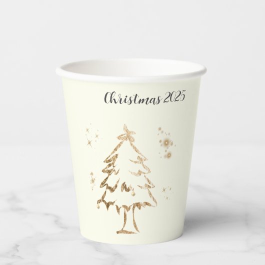 Feestelijke Gouden Boom Kerstfeest Papieren Bekers (Voorkant)