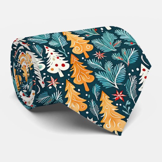 Feestelijke Gouden en Blauwe Kerstmannen Stropdas (Opgerold)