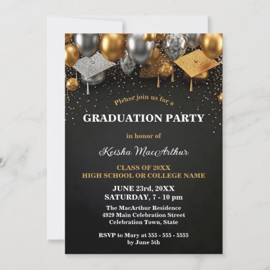 Feestelijke gouden en zilveren accenten afstudeerf kaart (Voorkant)