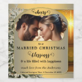 Feestelijke Gouden Foto Getrouwd Kerstmis  Wijn Etiket (Enkel label)