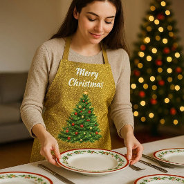 Feestelijke Gouden Glitter Kerstboom Vakantiedecla Schort