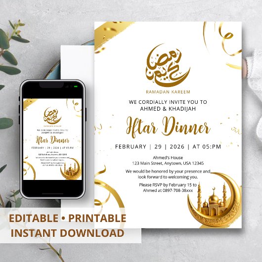 Feestelijke Gouden Halve Maan Ramadan Iftar-diner Kaart