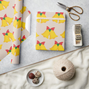 Feestelijke Gouden Jingle Bell Kerstcadeau Naadloo Cadeaupapier