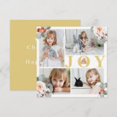 Feestelijke gouden Joy Kerstmis Groen Fotokaart (Voorkant / Achterkant)