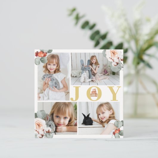 Feestelijke gouden Joy Kerstmis Groen Fotokaart (Staand voorkant)