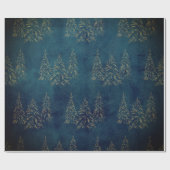Feestelijke Gouden Kerstbomen Blauw Midnight Cadeaupapier (Vlak)