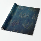 Feestelijke Gouden Kerstbomen Blauw Midnight Cadeaupapier (Uitgerold)
