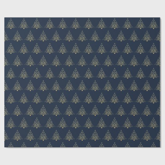 Feestelijke gouden kerstbomen Navy Blue Cadeaupapier (Vlak)
