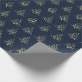 Feestelijke gouden kerstbomen Navy Blue Cadeaupapier (Hoek)