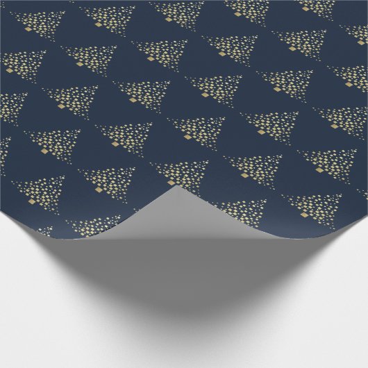Feestelijke gouden kerstbomen Navy Blue Cadeaupapier (Hoek)