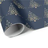Feestelijke gouden kerstbomen Navy Blue Cadeaupapier (Rol Hoek)