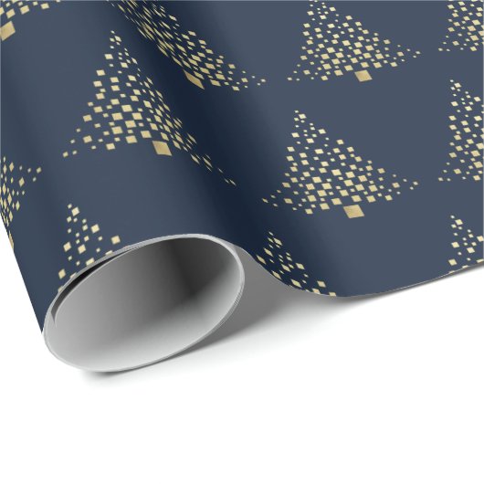 Feestelijke gouden kerstbomen Navy Blue Cadeaupapier (Rol Hoek)