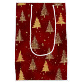 Feestelijke gouden kerstbomen op rood medium cadeauzakje (Achterkant)