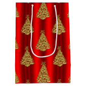 Feestelijke gouden kerstbomen op rood medium cadeauzakje (Achterkant)