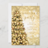 Feestelijke Gouden Kerstboom Bedrijf Vakantiefeest Kaart (Voorkant)