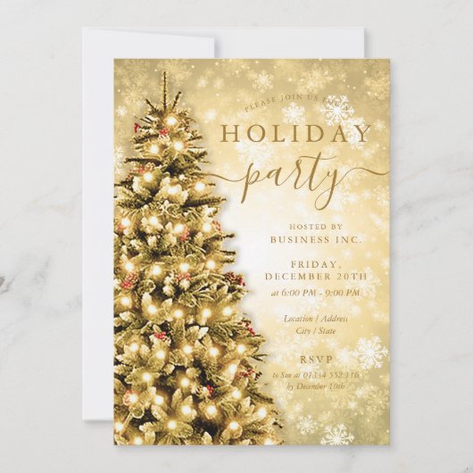 Feestelijke Gouden Kerstboom Bedrijf Vakantiefeest Kaart (Voorkant)