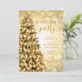 Feestelijke Gouden Kerstboom Bedrijf Vakantiefeest Kaart (Staand voorkant)