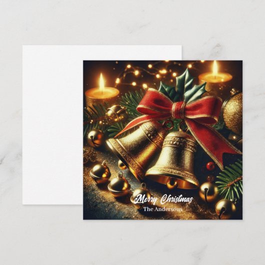 Feestelijke gouden kerstklokken en decoraties feestdagenkaart (Voorkant / Achterkant)