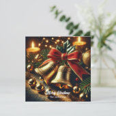 Feestelijke gouden kerstklokken en decoraties feestdagenkaart (Staand voorkant)