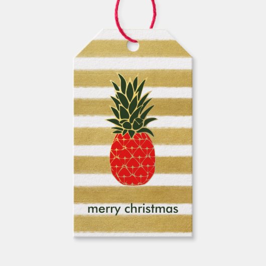 Feestelijke Gouden Kerstmis Ananas Cadeaulabel (Voorkant)