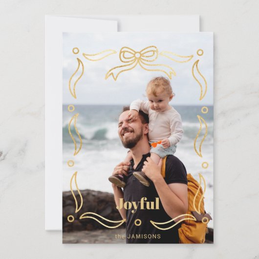 Feestelijke gouden lijn getrokken lint Lijst 1-fot Feestdagenkaart (Voorkant)