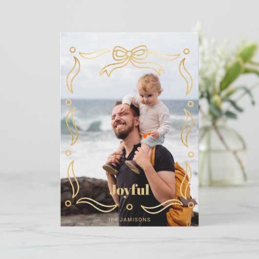 Feestelijke gouden lijn getrokken lint Lijst 1-fot Feestdagenkaart (Staand voorkant)