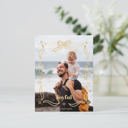 Feestelijke gouden lijn getrokken lint Lijst 1-fot Feestdagenkaart (Staand voorkant)