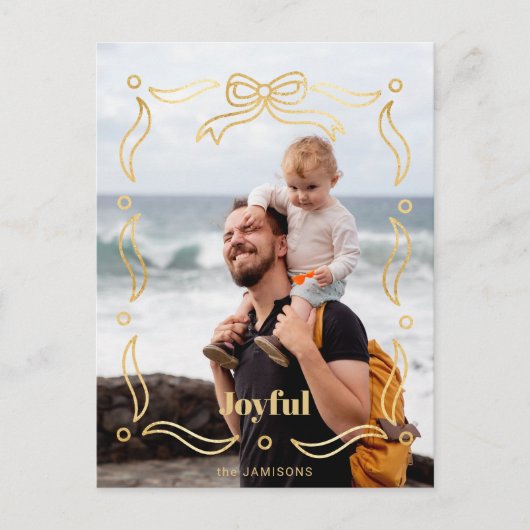 Feestelijke gouden lijn getrokken lint Lijst 1-fot Feestdagenkaart (Voorkant)