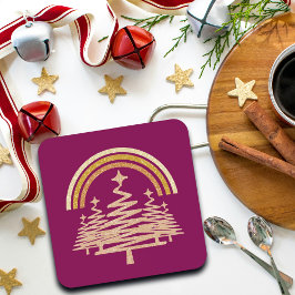 Feestelijke gouden regenboog sprankelend voor bome bier onderzetter