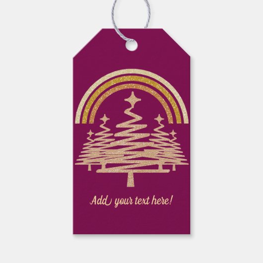 Feestelijke gouden regenboog sprankelend voor bome cadeaulabel (Voorkant)