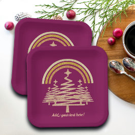 Feestelijke gouden regenboog sprankelend voor bome papieren bordje