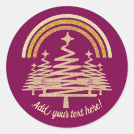 Feestelijke gouden regenboog sprankelend voor bome ronde sticker
