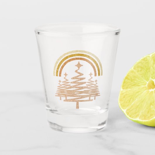 Feestelijke gouden regenboog sprankelend voor bome shot glas (Voorkant)