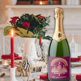 Feestelijke gouden regenboog sprankelend voor bome sparkling wijnetiket