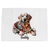 Feestelijke Gouden Retriever Kerst Gift Bag Groot Cadeauzakje (Voorkant)