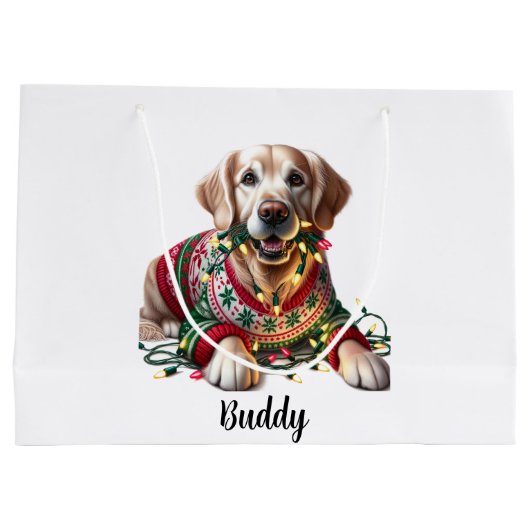 Feestelijke Gouden Retriever Kerst Gift Bag Groot Cadeauzakje (Achterkant)