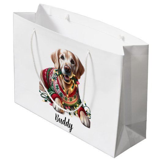Feestelijke Gouden Retriever Kerst Gift Bag Groot Cadeauzakje (Achterkant Gekanteld)